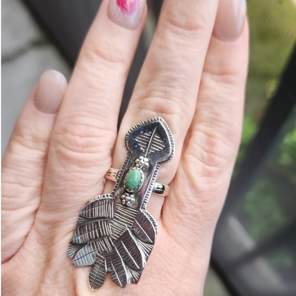 Sterling‎ Silver 925 Kingman Turquoise Arrow Adjustable Ring Southwestern - Picture 5 of 6